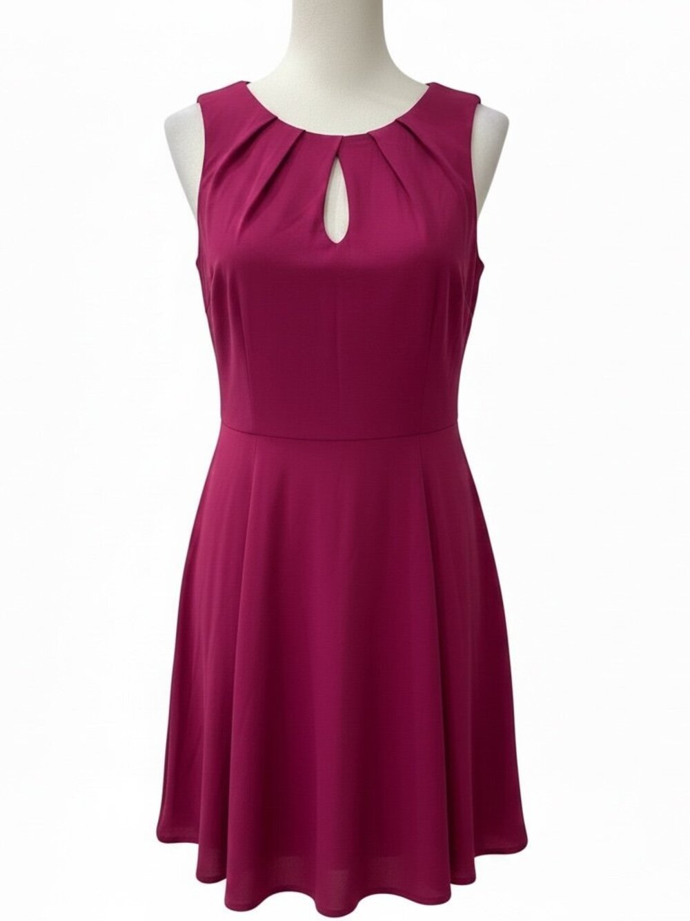 Fuchsia Pink Fit & Flare Sleeveless Dress with Keyhole Detail, Size 2